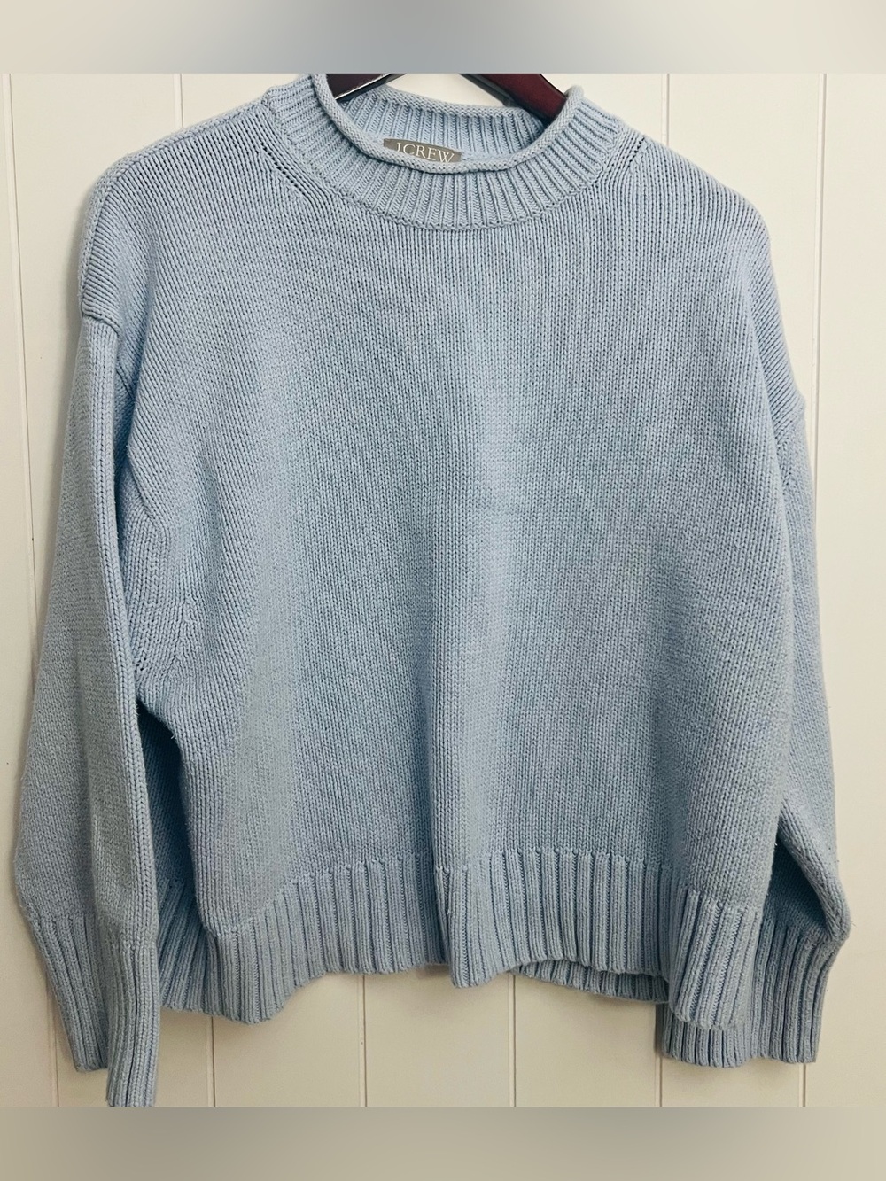 J Crew Powder Blue Chunky Cotton Knit Crewneck Sweater 2X Coastal Cozy
